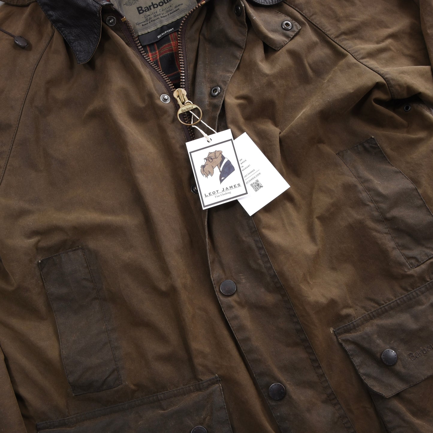 Barbour Beaufort Limited Edition Waxed Jacket Feat. Leather Collar Size C40 ca. 60cm - Green