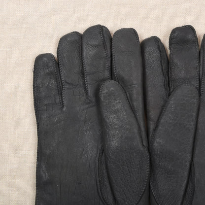 Vintage Leather Fur-Lined Gloves Width 11.3cm - Charcoal