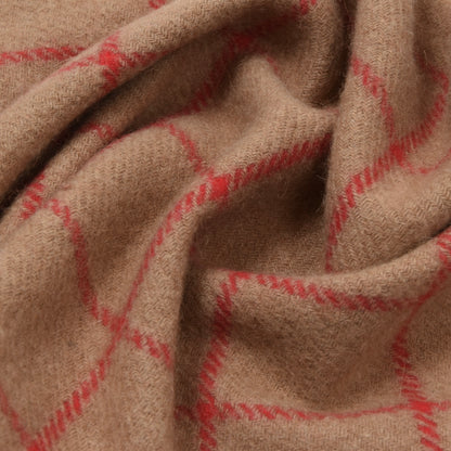 Van Laack 100% Camel Hair Scarf ca. 171cm - Tan/Red Windowpane