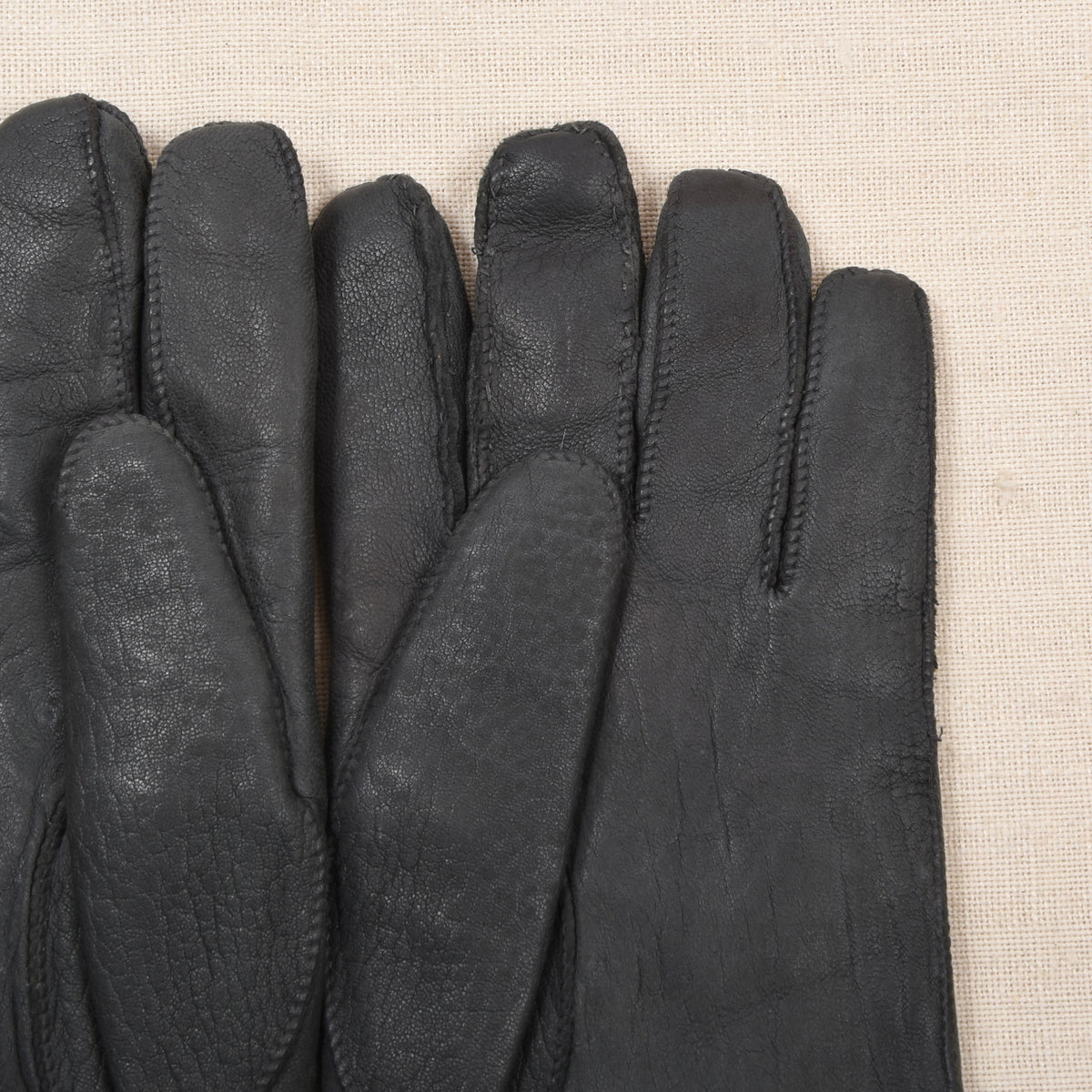 Vintage Leather Fur-Lined Gloves Width 11.3cm - Charcoal