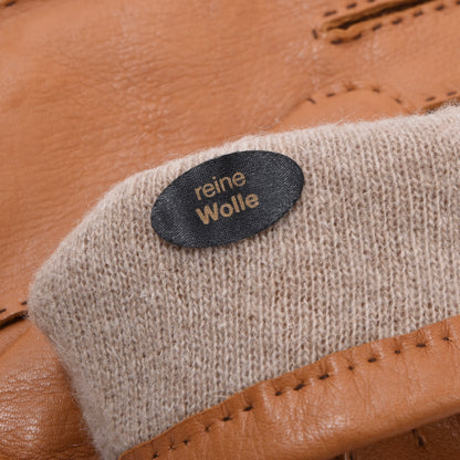 Butter Soft Wool-Lined Leather Gloves Size 9 1/2 ca. 11.8cm - Tan