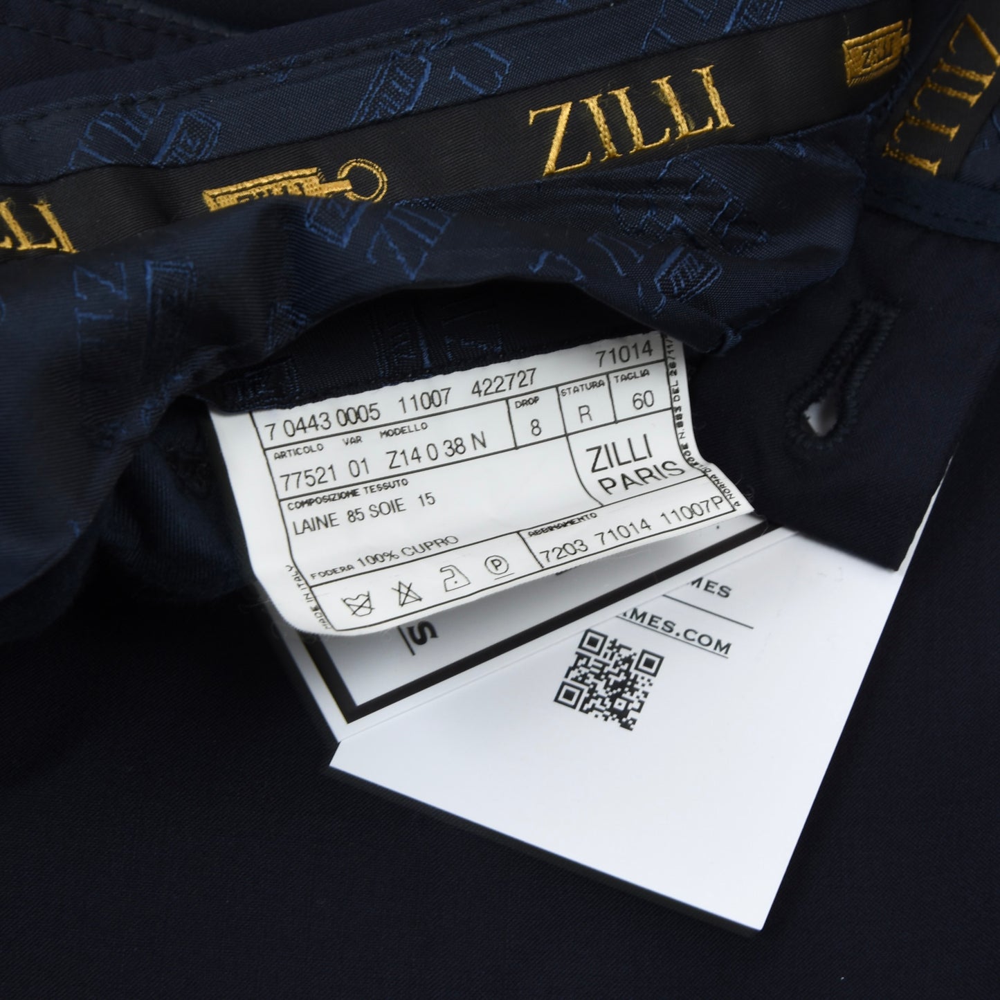 Zilli Paris Wool-Silk Pants Size 60 - Navy Blue