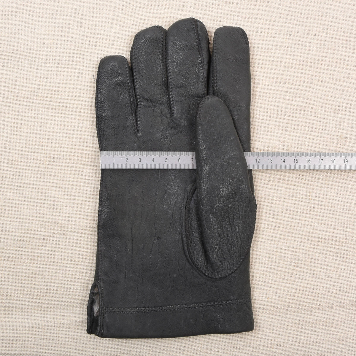 Vintage Leather Fur-Lined Gloves Width 11.3cm - Charcoal