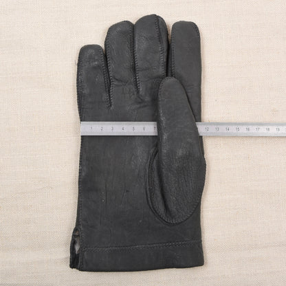 Vintage Leather Fur-Lined Gloves Width 11.3cm - Charcoal