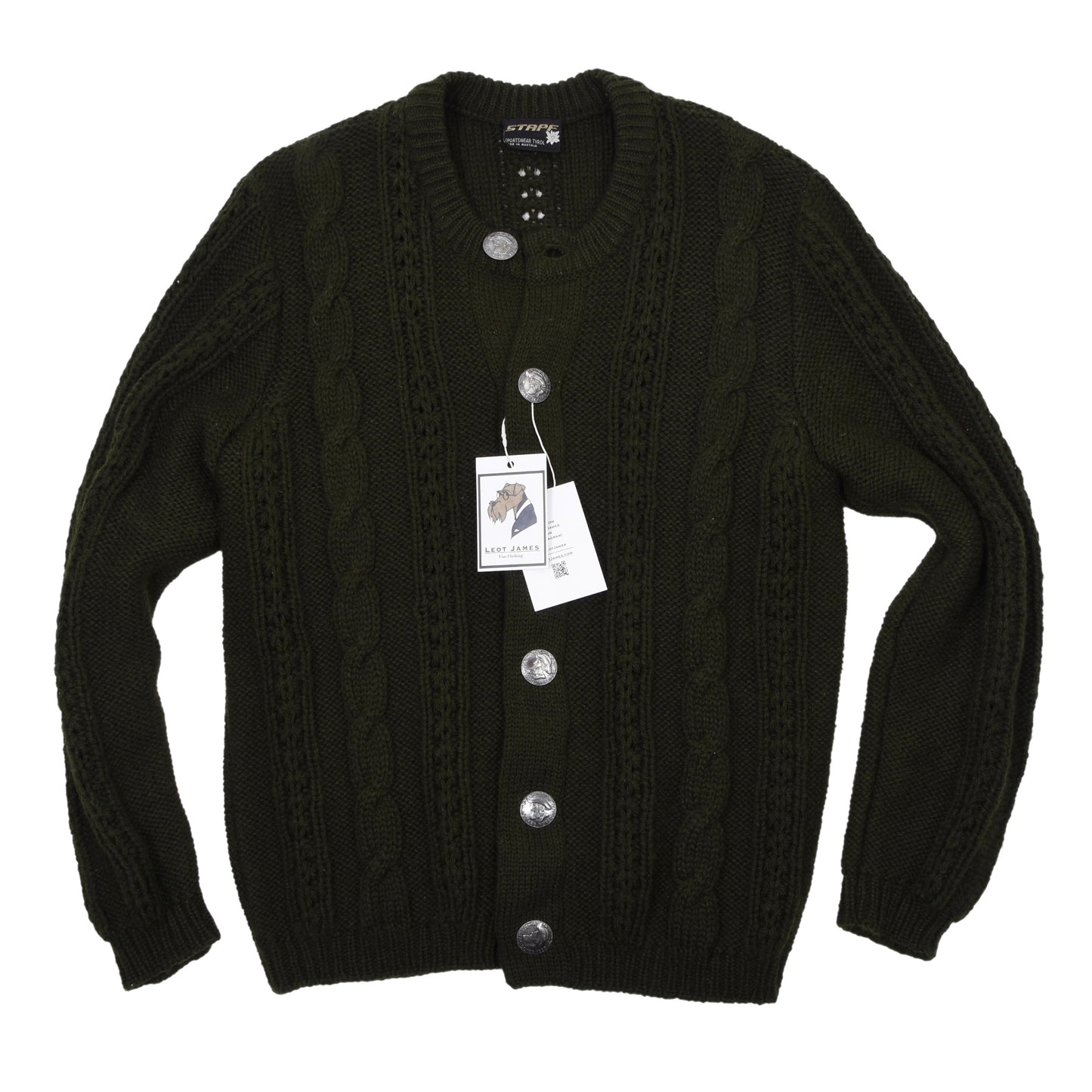 Stapf Tirol Pullover aus 100% Wolle, hergestellt in Österreich, Brustweite ca. 52 cm – Grün
