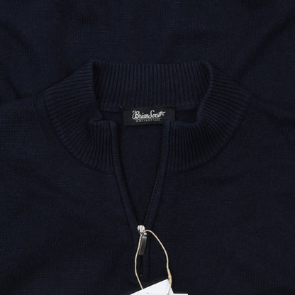 Brian Scott Collection Sweater 50/50 Cashmere/Silk 1/4 Zip Size XL - Navy Blue