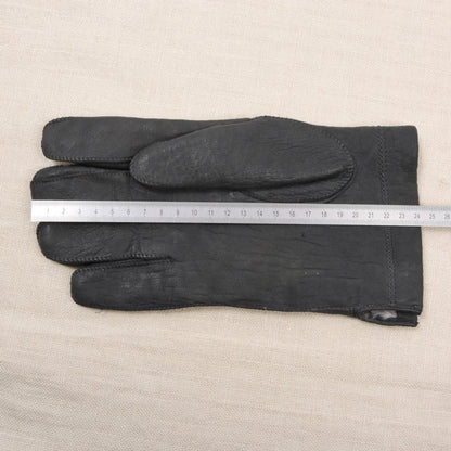 Vintage Leather Fur-Lined Gloves Width 11.3cm - Charcoal