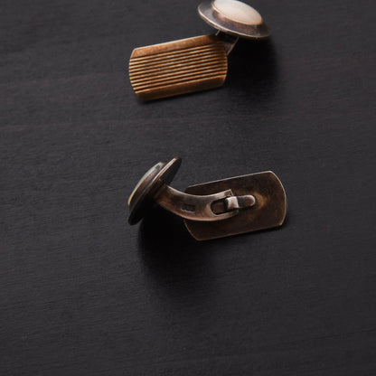 Vintage 835 Silber Manschettenknöpfe & Krawattenklammer Set - Perlmutt