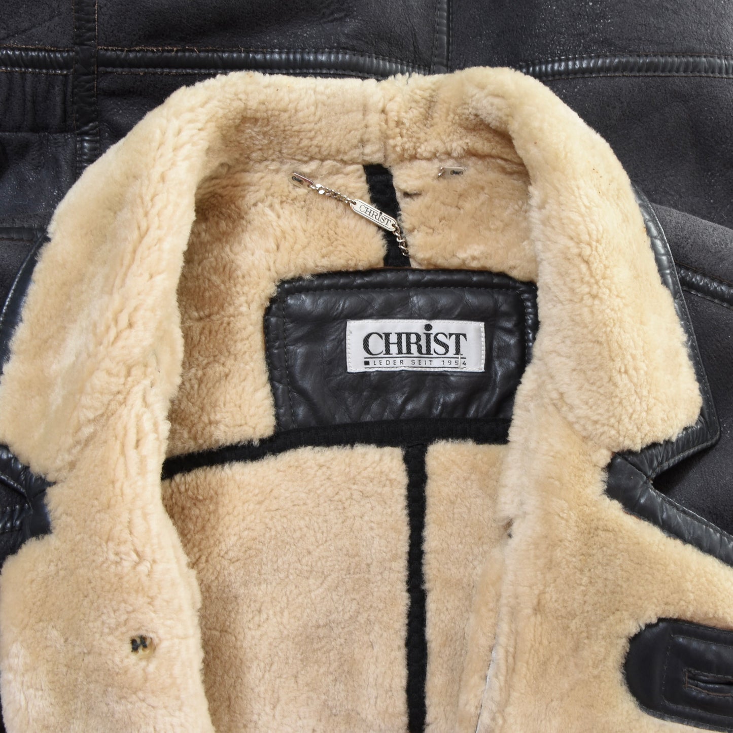 Christ Vintage Shearling Coat Chest ca. 67cm - Charcoal