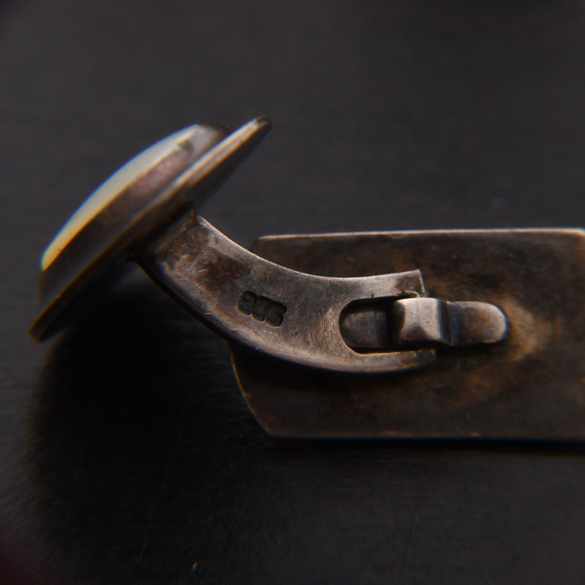 Vintage 835 Silber Manschettenknöpfe & Krawattenklammer Set - Perlmutt