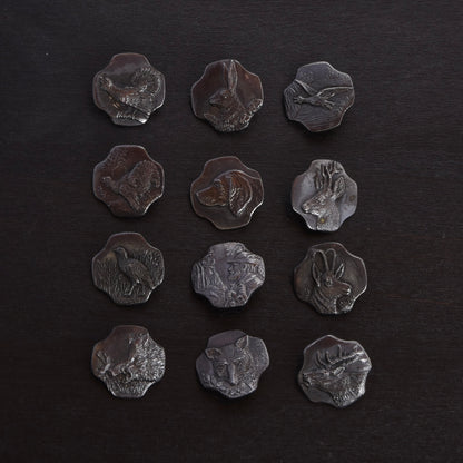 12x .800 Silver Trachten Buttons ca. 26g - Hunting Motif