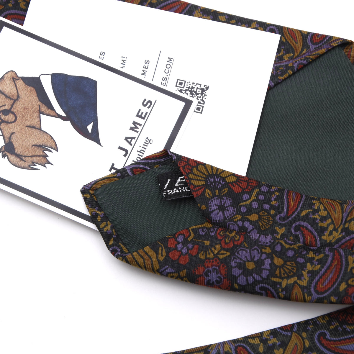 Madelios Paris Vintage Seide Krawatte Made in France – Grün Paisley