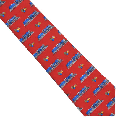 NWT Hemley Silk Tie ca. 144cm/10cm - Red Train Print