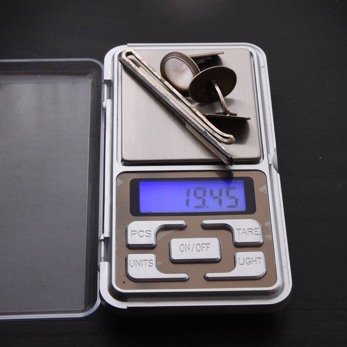 Vintage 835 Silber Manschettenknöpfe & Krawattenklammer Set - Perlmutt
