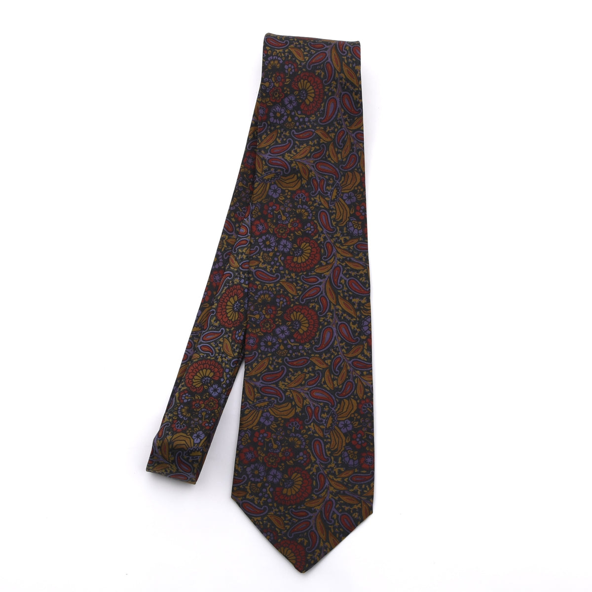 Madelios Paris Vintage Seide Krawatte Made in France – Grün Paisley
