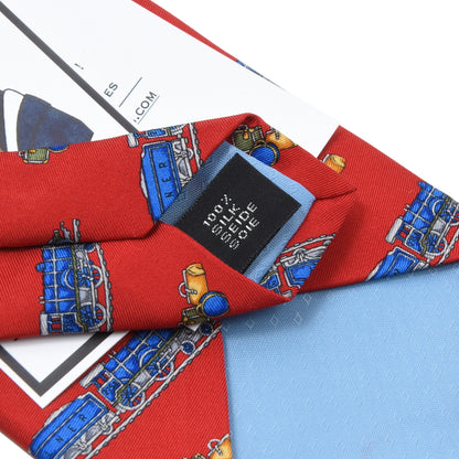 NWT Hemley Silk Tie ca. 144cm/10cm - Red Train Print