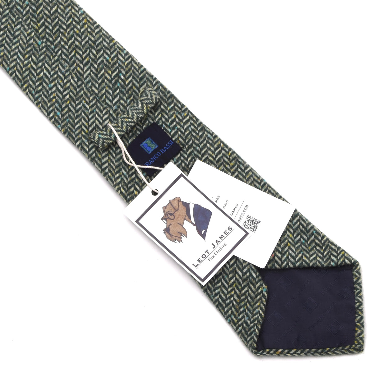 Franco Bassi 100% Cashmere Tie Made in Italy - Green Herringbone