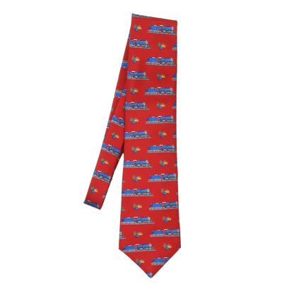 NWT Hemley Silk Tie ca. 144cm/10cm - Red Train Print