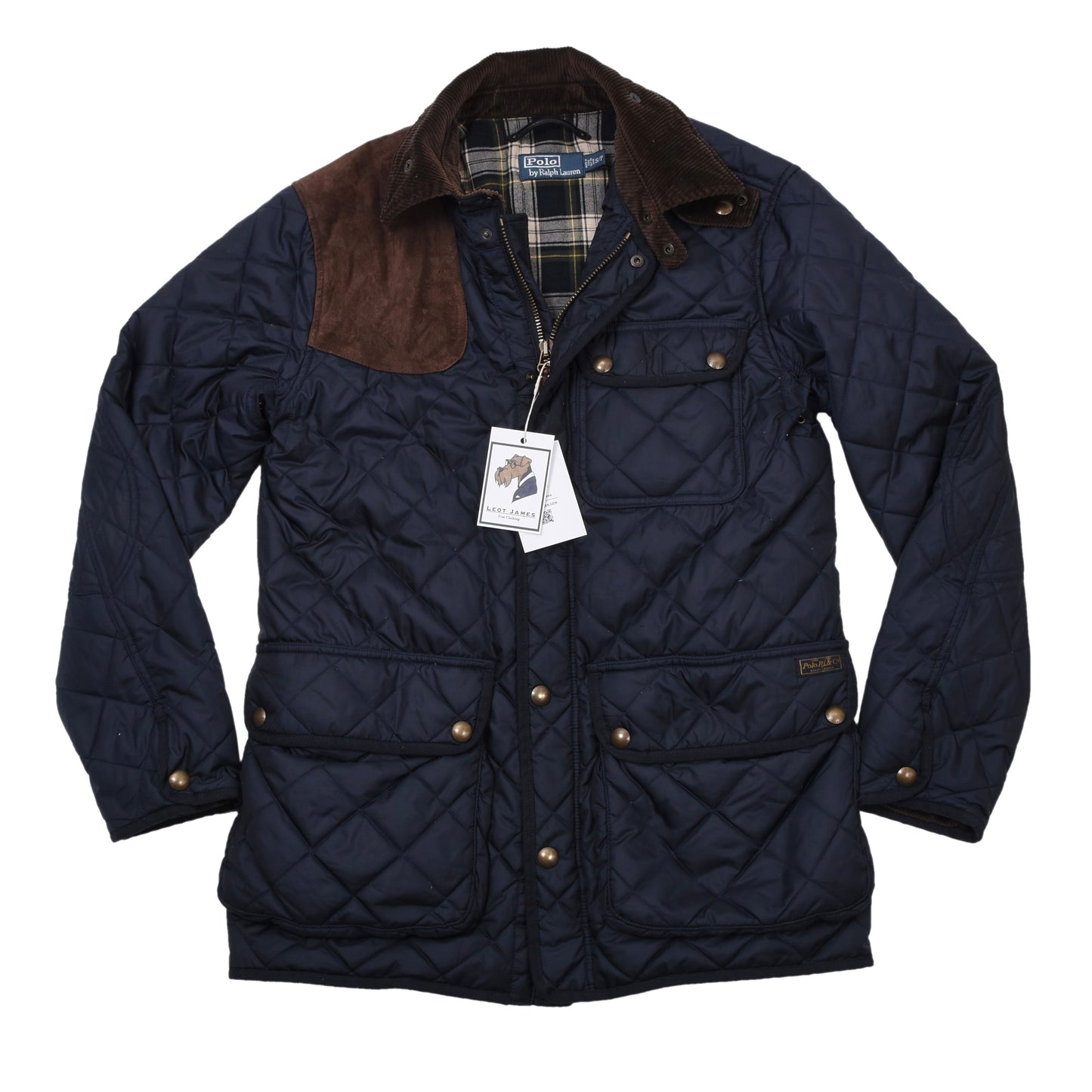Polo Ralph Lauren Steppjacke aus Kalbsveloursleder, Größe S (ca. 53 cm) – Marineblau
