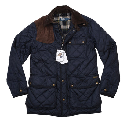 Polo Ralph Lauren Steppjacke aus Kalbsveloursleder, Größe S (ca. 53 cm) – Marineblau
