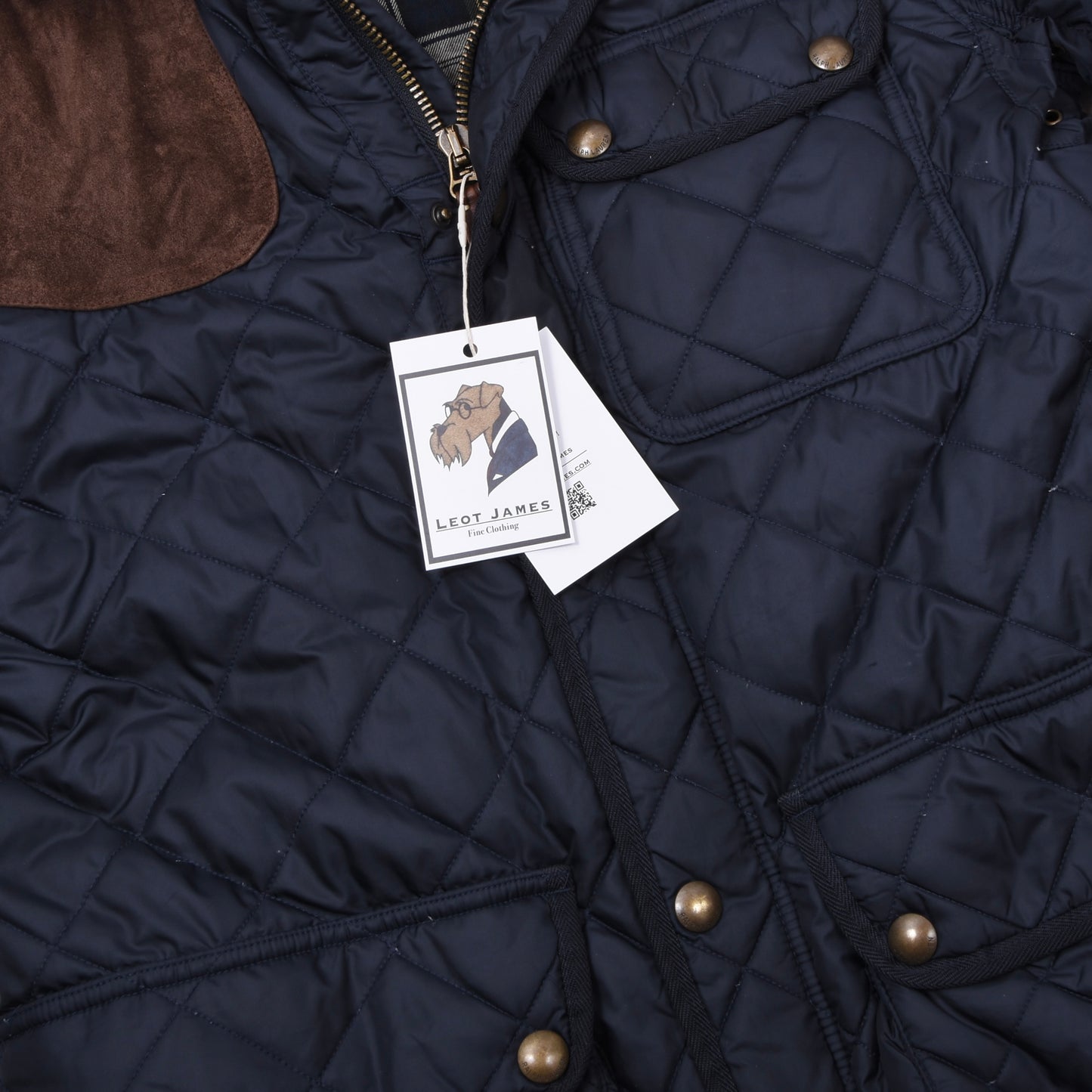 Polo Ralph Lauren Steppjacke aus Kalbsveloursleder, Größe S (ca. 53 cm) – Marineblau