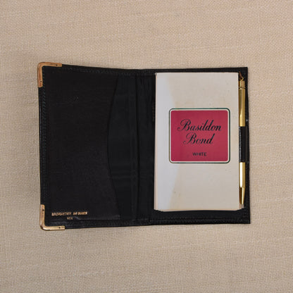 NOS Baumgartner am Graben Wien Leather Notepad Wallet Feat. Rolled Gold Corners + Extra Notepad- Black