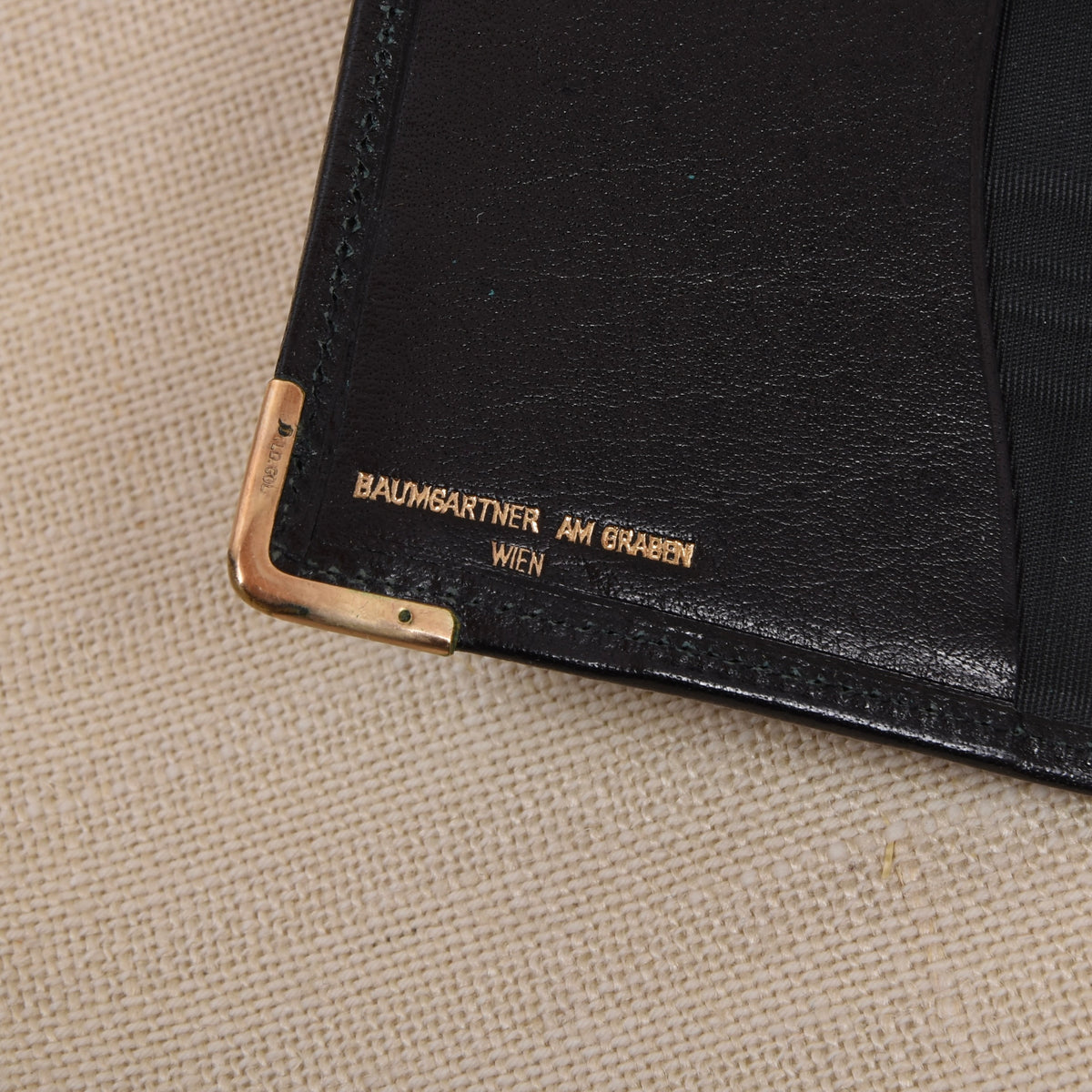 NOS Baumgartner am Graben Wien Leather Notepad Wallet Feat. Rolled Gold Corners + Extra Notepad- Black