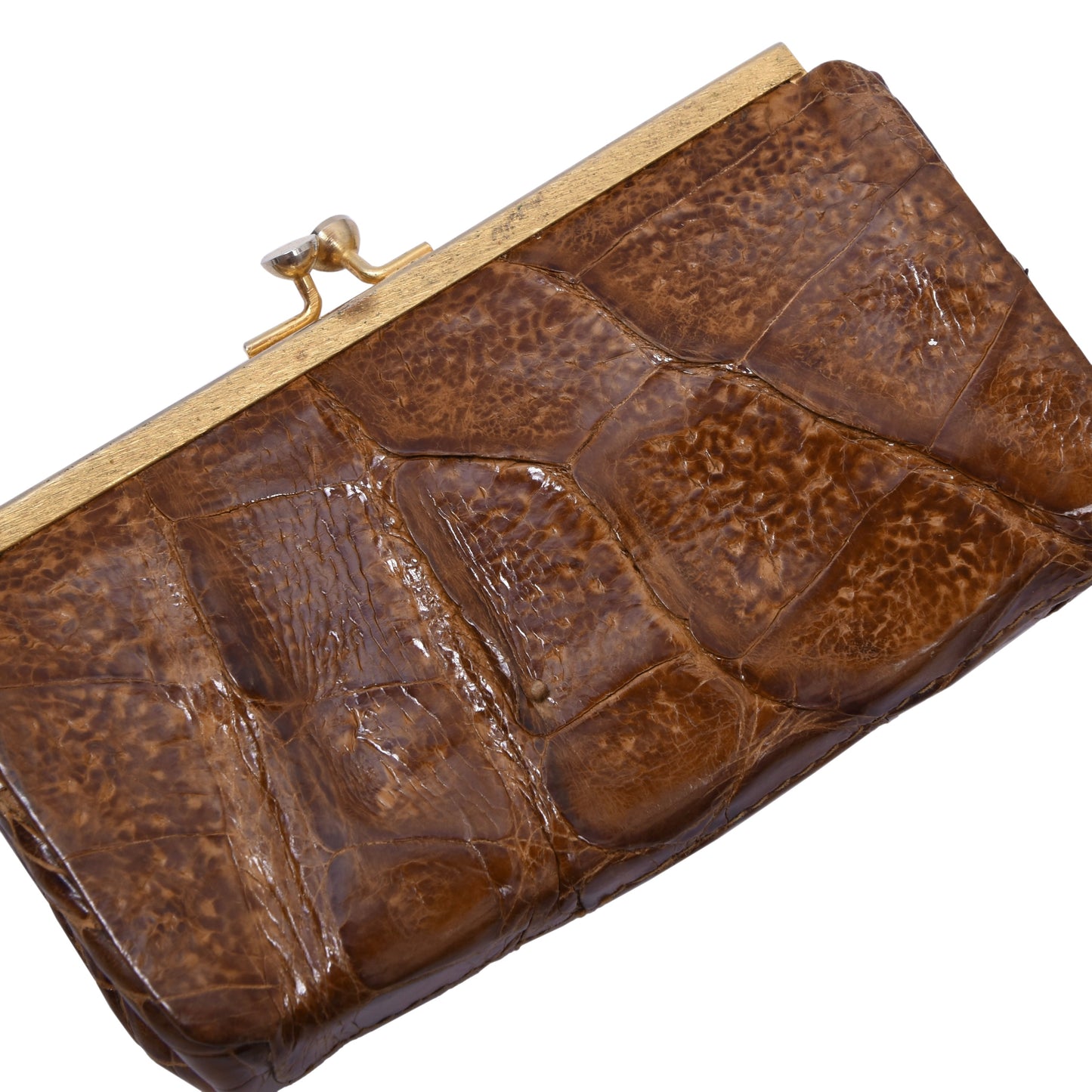 Crocodile Leather Coin Purse/Wallet ca. 12.5cm - Tan