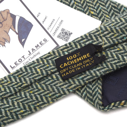 Franco Bassi 100% Cashmere Tie Made in Italy - Green Herringbone