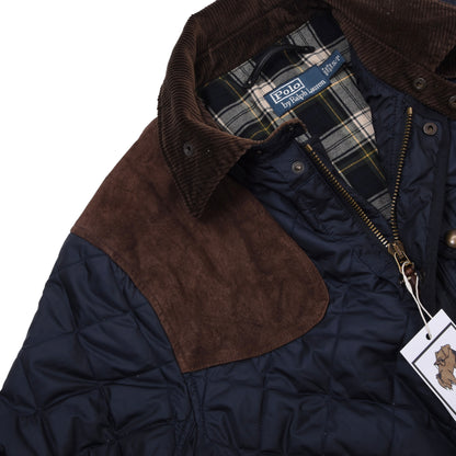 Polo Ralph Lauren Steppjacke aus Kalbsveloursleder, Größe S (ca. 53 cm) – Marineblau