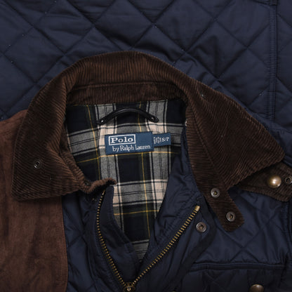 Polo Ralph Lauren Steppjacke aus Kalbsveloursleder, Größe S (ca. 53 cm) – Marineblau