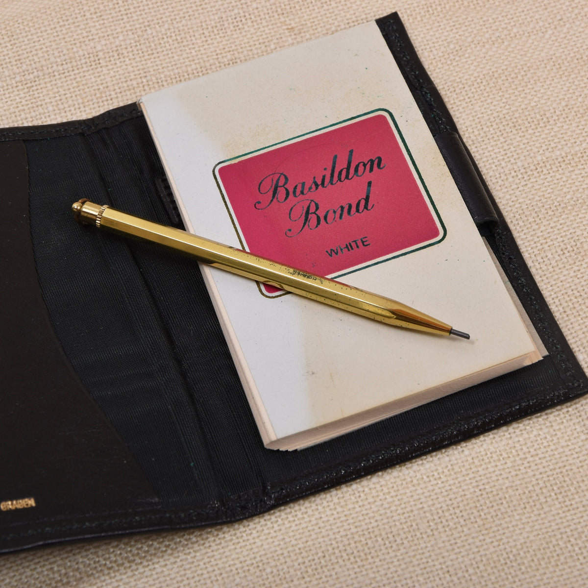 NOS Baumgartner am Graben Wien Leather Notepad Wallet Feat. Rolled Gold Corners + Extra Notepad- Black