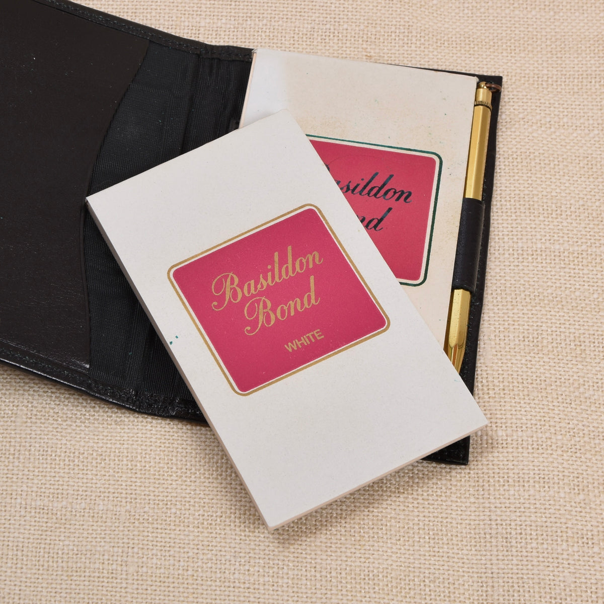 NOS Baumgartner am Graben Wien Leather Notepad Wallet Feat. Rolled Gold Corners + Extra Notepad- Black
