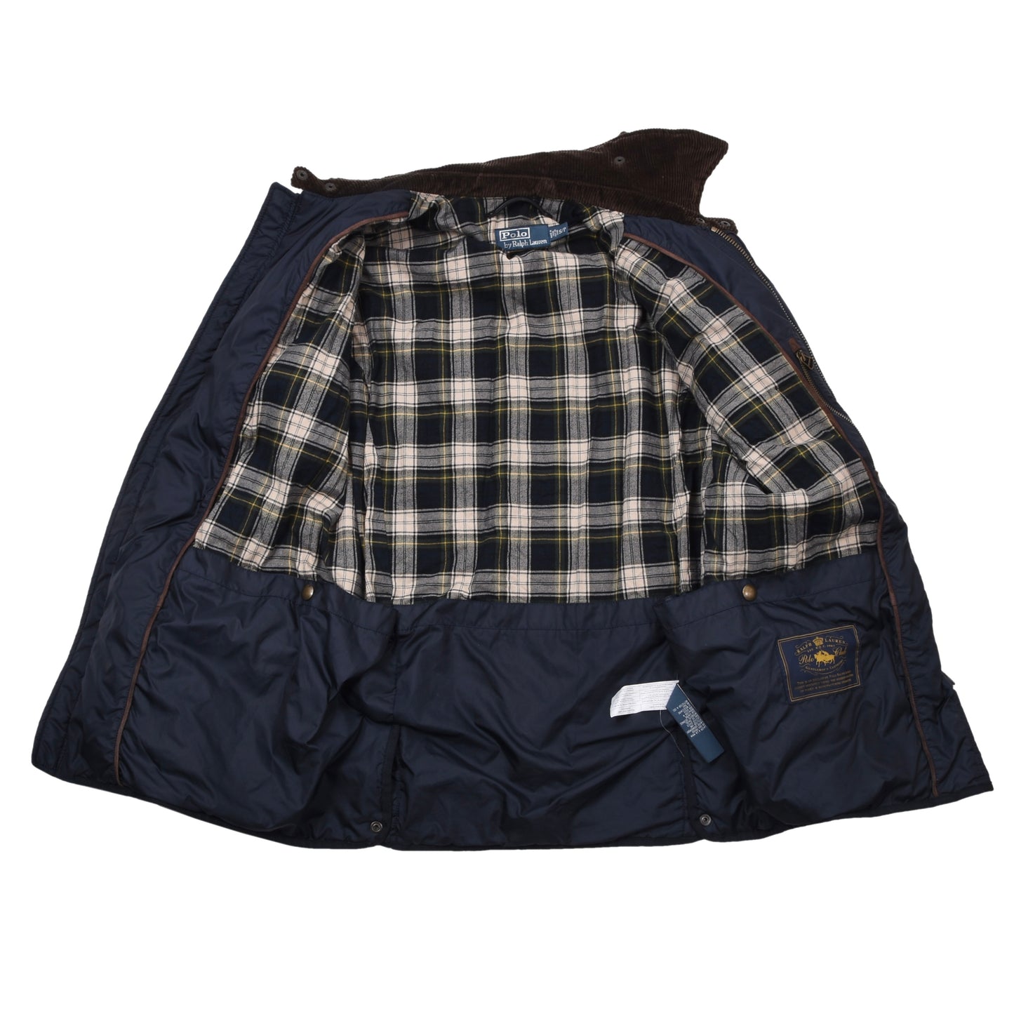 Polo Ralph Lauren Steppjacke aus Kalbsveloursleder, Größe S (ca. 53 cm) – Marineblau