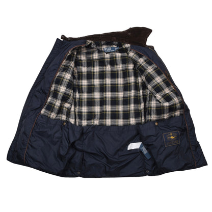 Polo Ralph Lauren Steppjacke aus Kalbsveloursleder, Größe S (ca. 53 cm) – Marineblau