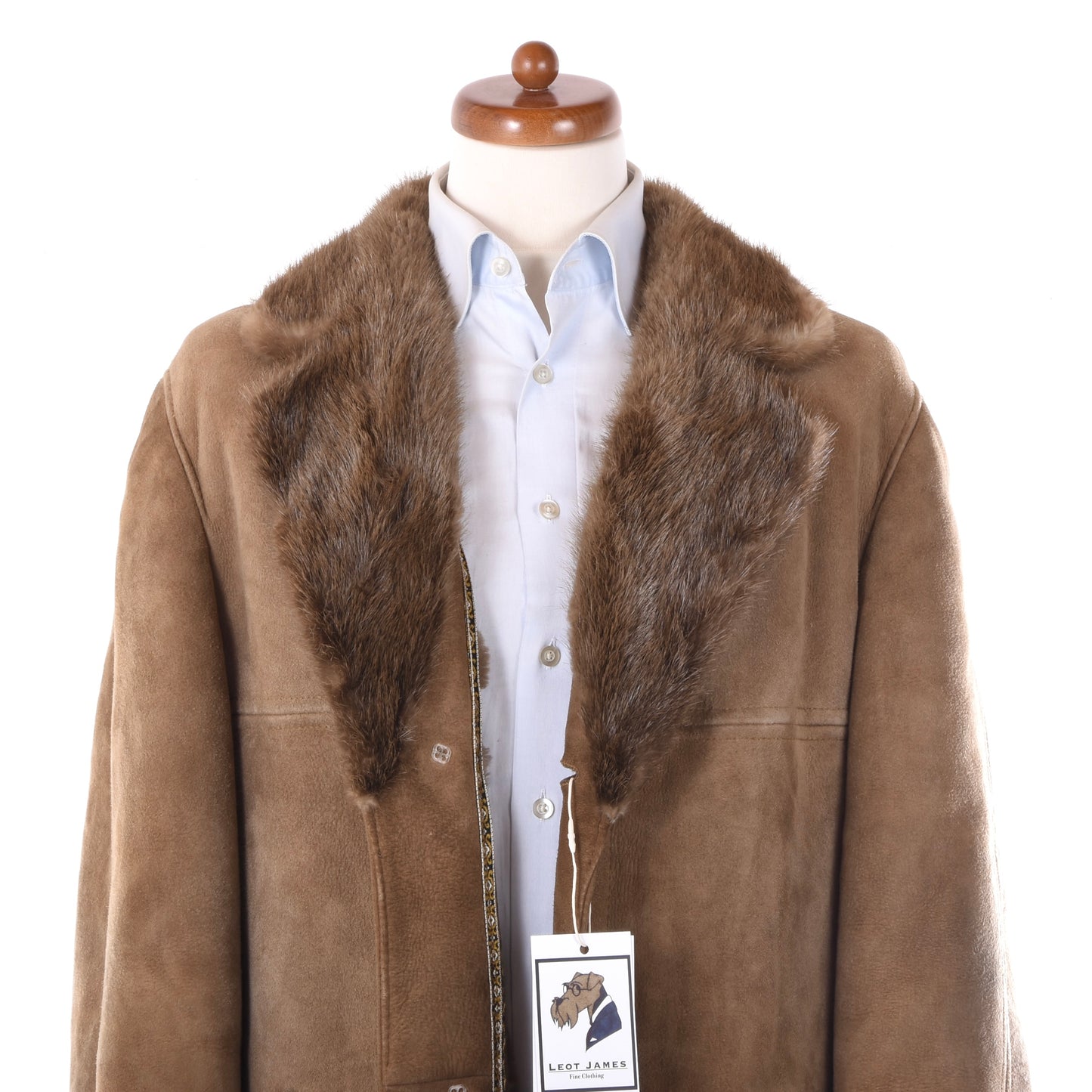 Lammfellmantel mit Pelzkragen, Brustumfang ca. 60 cm – Braun
