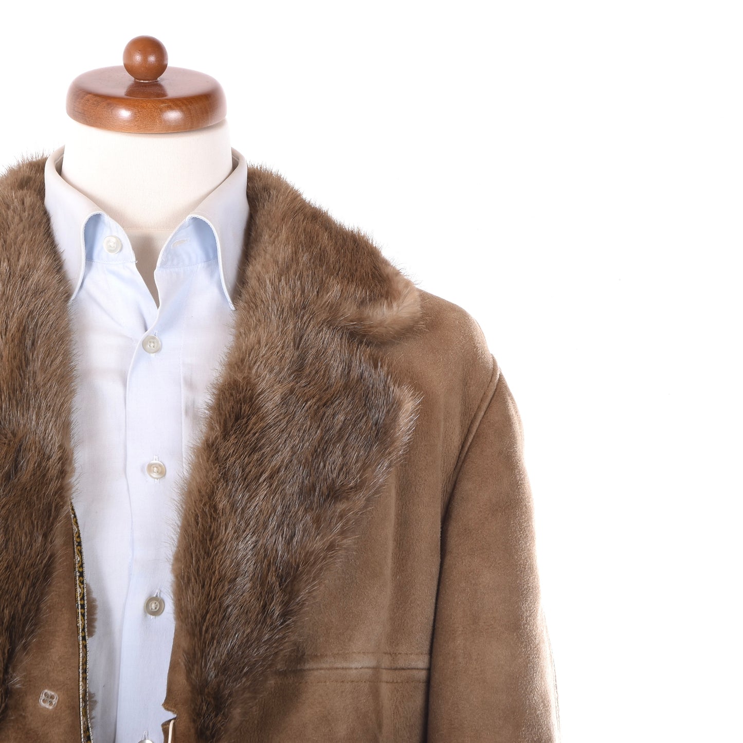 Lammfellmantel mit Pelzkragen, Brustumfang ca. 60 cm – Braun