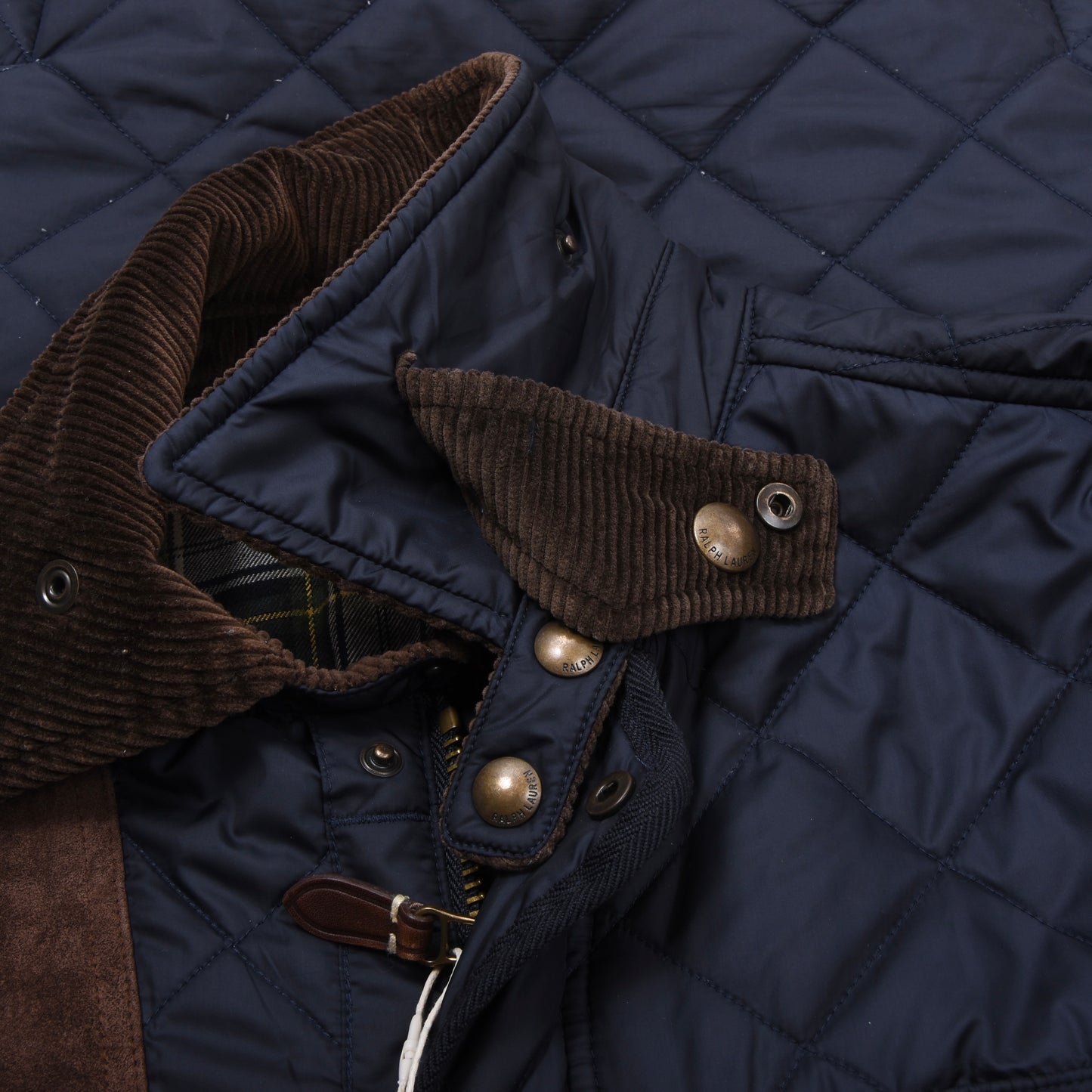 Polo Ralph Lauren Steppjacke aus Kalbsveloursleder, Größe S (ca. 53 cm) – Marineblau