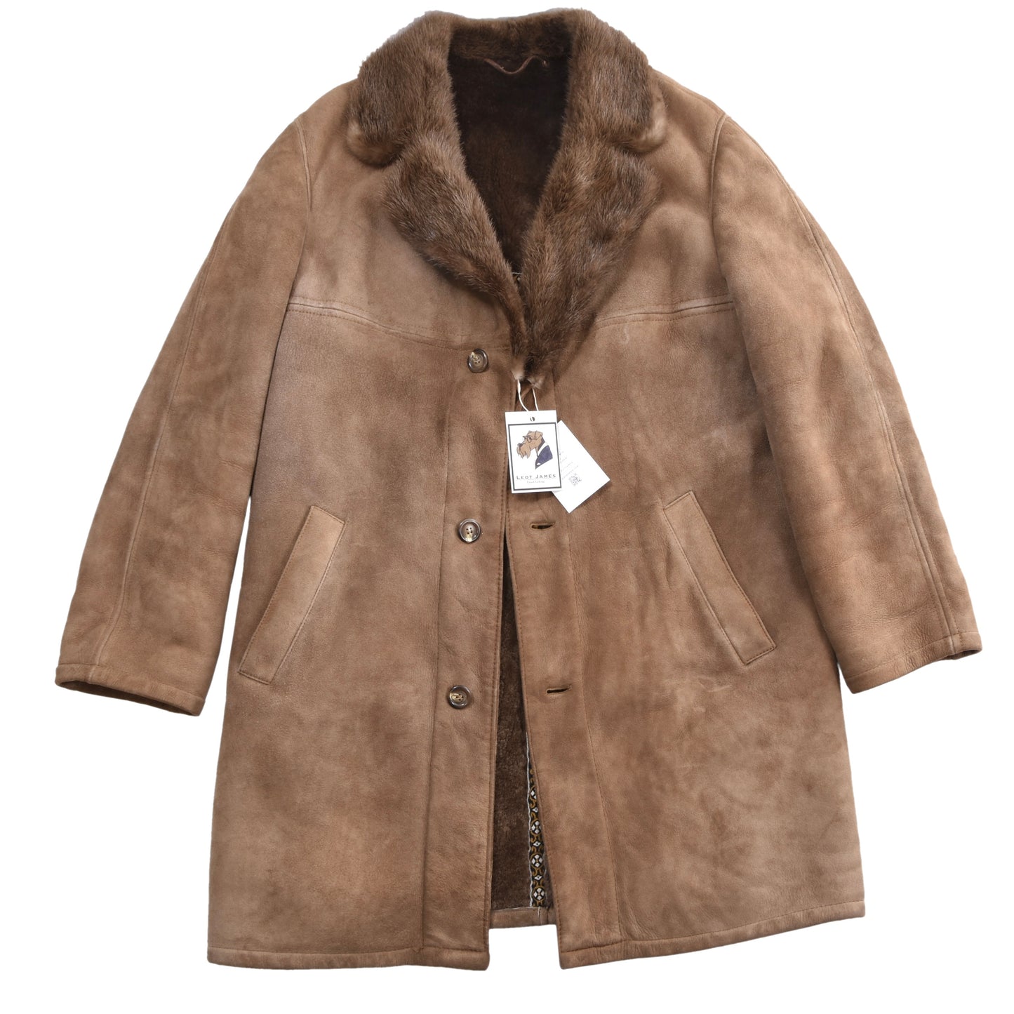 Lammfellmantel mit Pelzkragen, Brustumfang ca. 60 cm – Braun