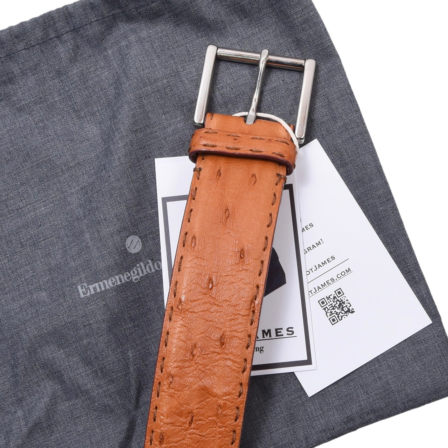Ermenegildo Zegna Ostrich Leather Belt  Size 90 ca. 102cm - Tan