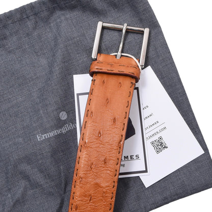 Ermenegildo Zegna Ostrich Leather Belt  Size 90 ca. 102cm - Tan