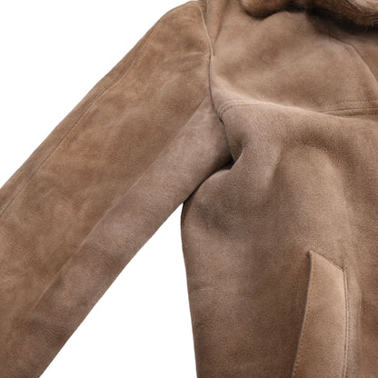 Lammfellmantel mit Pelzkragen, Brustumfang ca. 60 cm – Braun