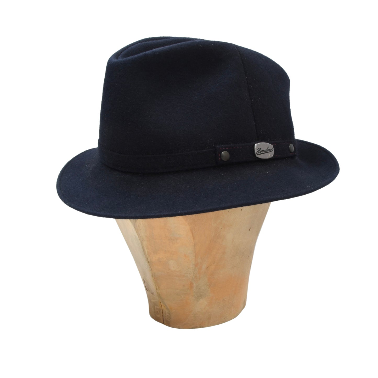 Vintage Borsalino Hut Haarfilz Fedora Gr. 59 Krempe ca. 5 cm - Marineblau