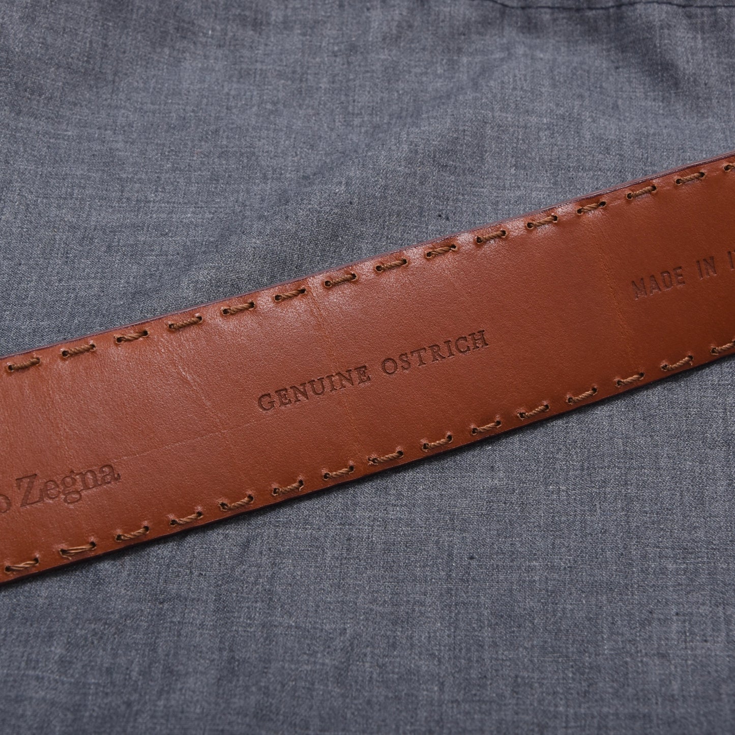 Ermenegildo Zegna Ostrich Leather Belt  Size 90 ca. 102cm - Tan