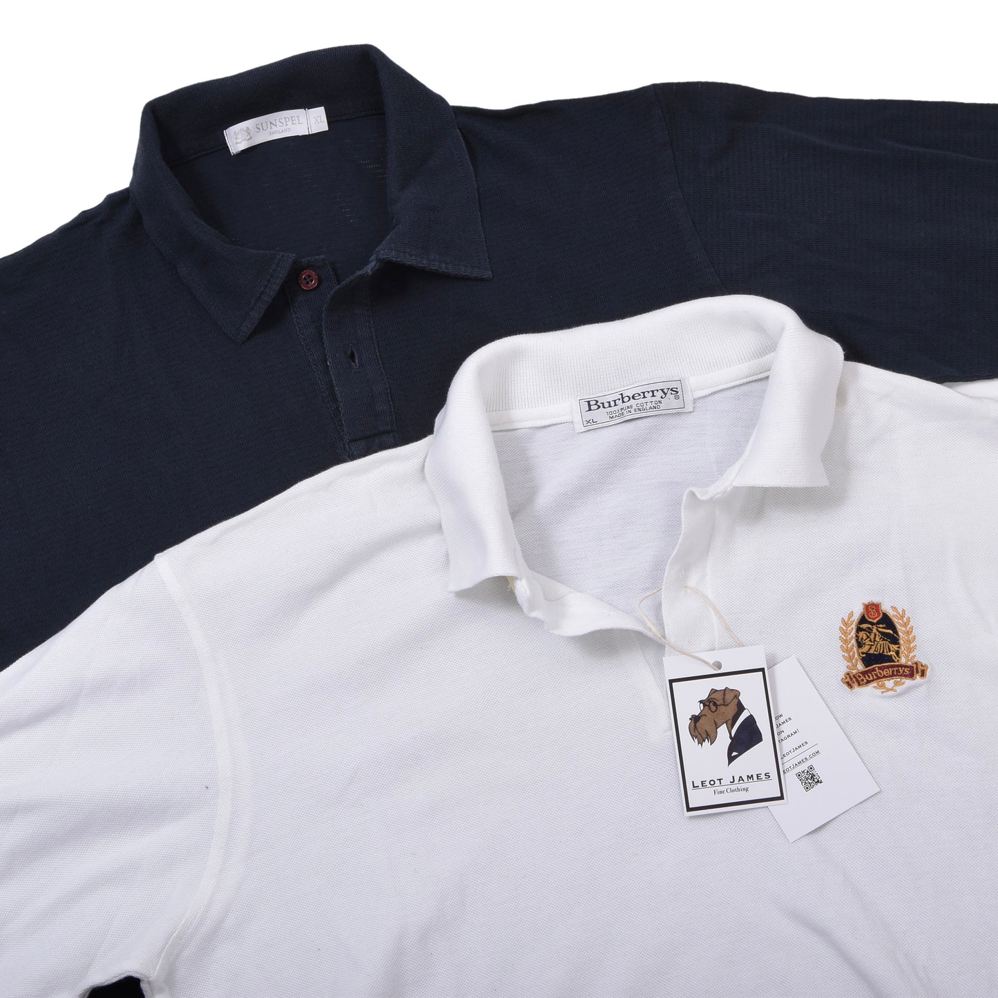 Vintage Burberrys &amp; Sunspel Poloshirts Größe XL ca. 56,5-60cm - Weiß/Navy