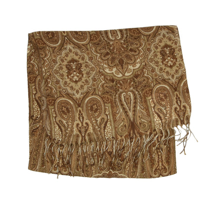 Classic Wool-Silk Dress Scarf ca. 158cm - Tan/Brown Paisley