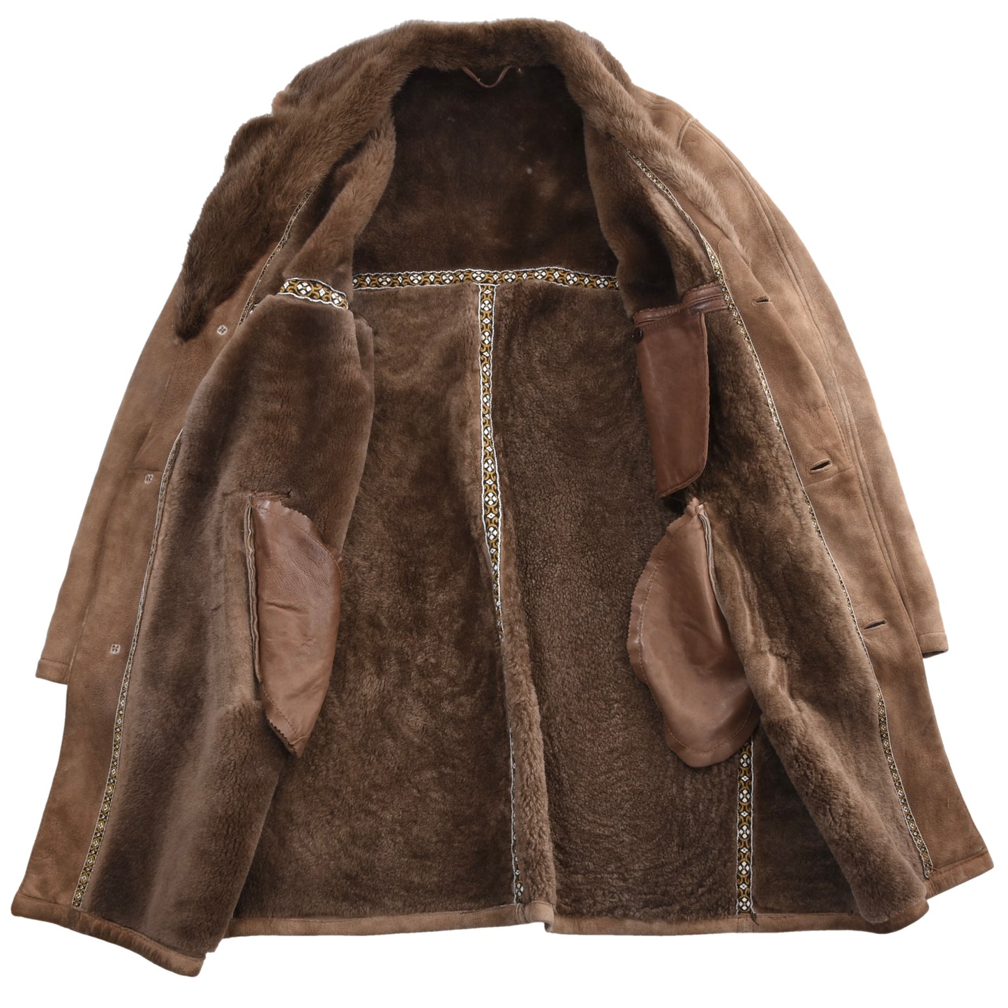 Lammfellmantel mit Pelzkragen, Brustumfang ca. 60 cm – Braun