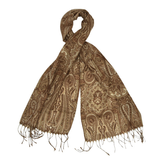 Klassischer Schal aus Wolle-Seide ca. 158 cm - hellbraun Paisley