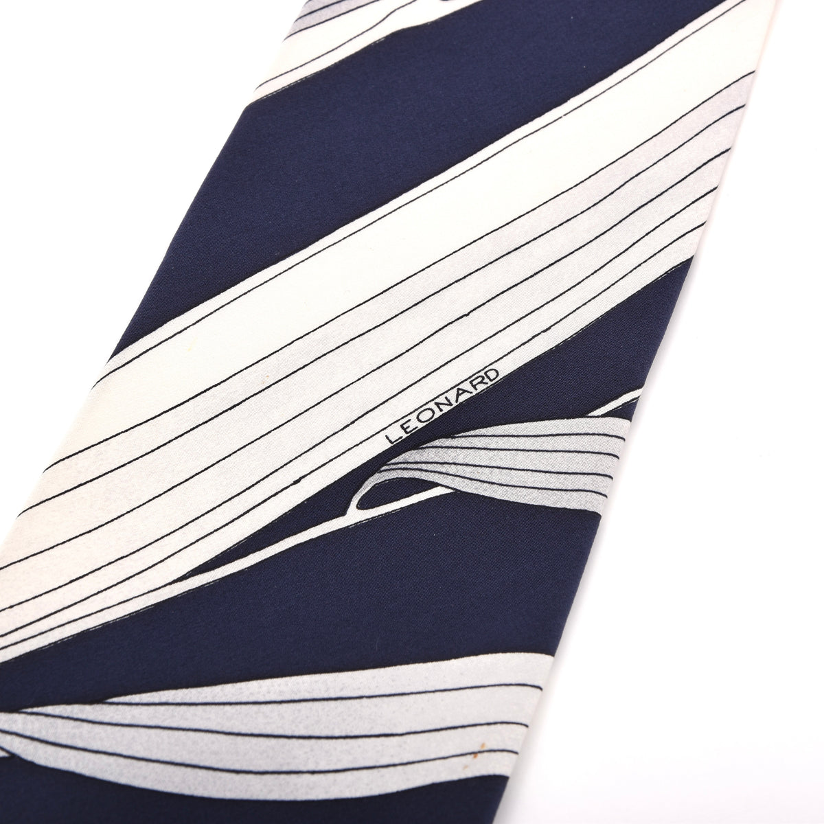 Vintage Leonard Paris Silk Tie 144.5cm - Navy/White