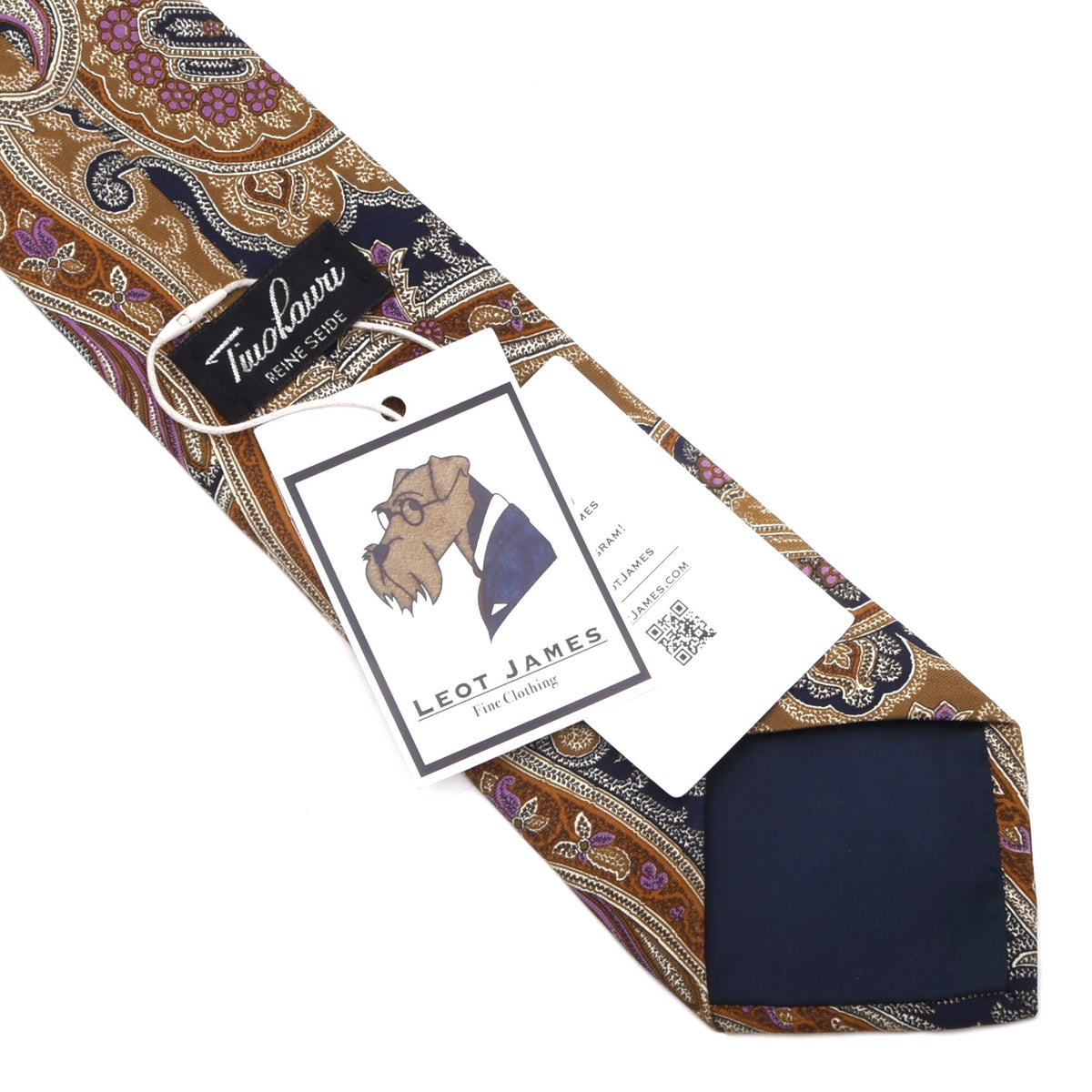 Tino Lauri Seide Krawatte 139cm - Tan/Marineblau Paisley